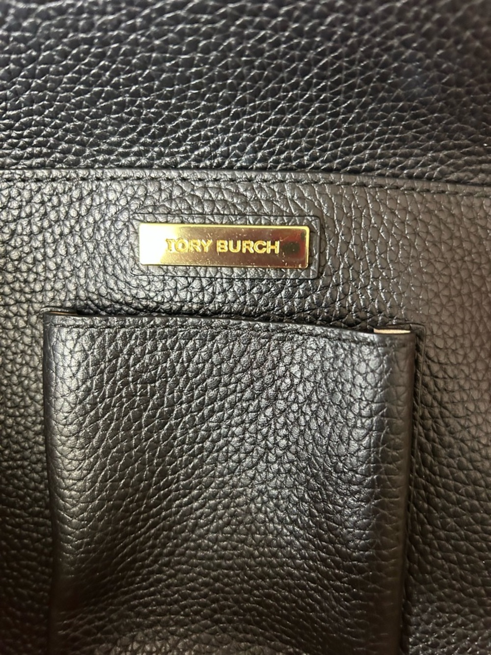 Tory Burch Black Pebbled Leather Tote with Gold Logo - Picture 7 of 14